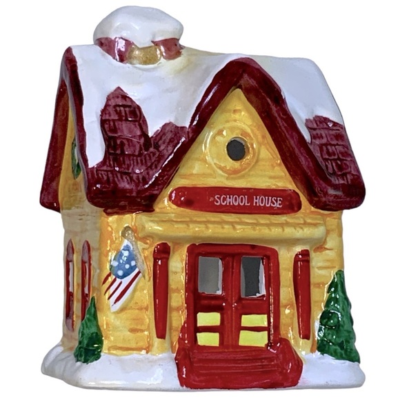 JSNY Vintage Holiday Schoolhouse Candle Holder Hand Painted Porcelain Ceramic - Picture 16 of 16